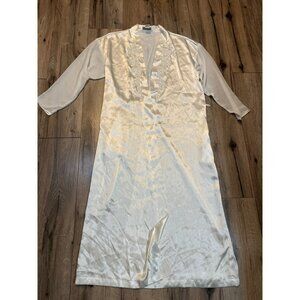 VTG Alexandra Nicole Ivory Satin Beaded Robe Embroidered Front Sheer Sleeves Sma